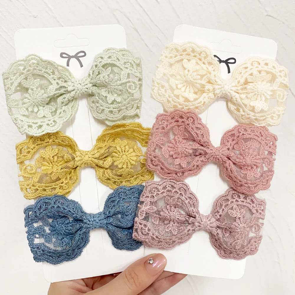 1PC 3.9Inch  Lace  Bowknot Hair Clips for Girl Delicate Hollow Bows Headwear Hairpins Lovely Kids Children Baby Hair Accessories