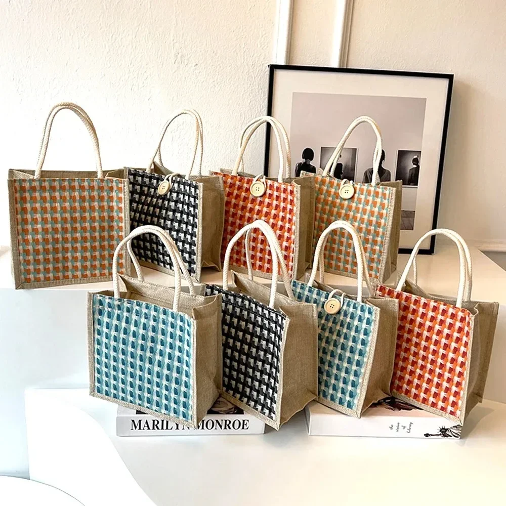 Ins Lunch Bags for Women Houndstooth Small Lunch Bag Food Storage Tote Bag Functional Portable Travel Picnic Outdoor Lonchera