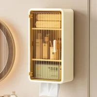 Waterproof Tissue Box Removable Partition Makeup Tools Storage Box No-punch Wall-mounted Box for Bathroom Bedroom Kitchen 2