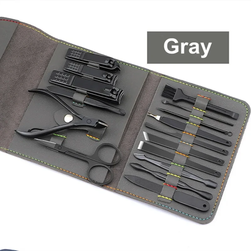 Nail Clippers Set 16PCS Stainless Steel Nail Cutter Folding Bag Manicure Cutter Kits Scissors Makeup Beauty Tool