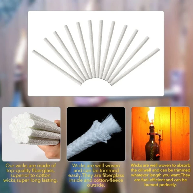Fiberglass Wick 20Pcs 25Cm for Wine Bottle Tiki Torches Patio Lighting Garden Light