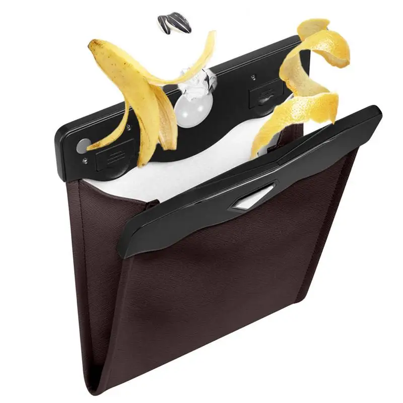 

PU Leather Car Trash Can Front Row Hanging Garbage Bin Foldable Waterproof Trash Storage Bag Leakproof Trash Can for automobiles