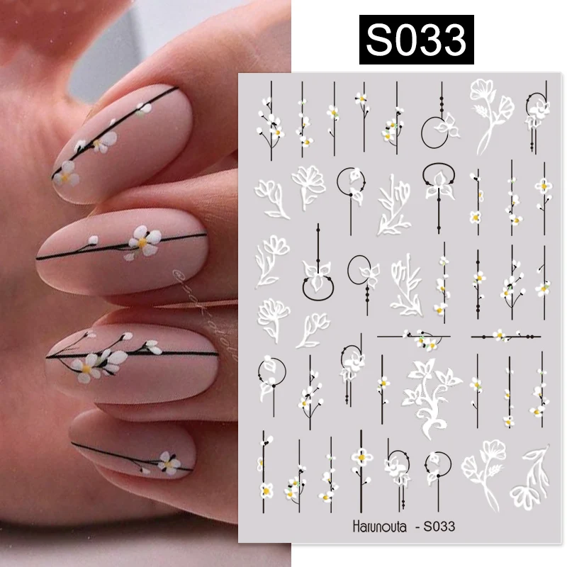 Nail Stickers Harunouta Simple Flowers 3D Gold Heart French Tip Lines Leopard Print Design Adhesive Sliders Decals