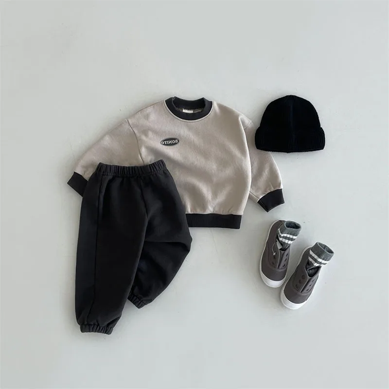 2025 Autumn New Baby Long Sleeve Clothes Set Boys Girls Letter Print Swearshirt + Pants 2pcs Suit Toddler Cotton Casual Outfits 5