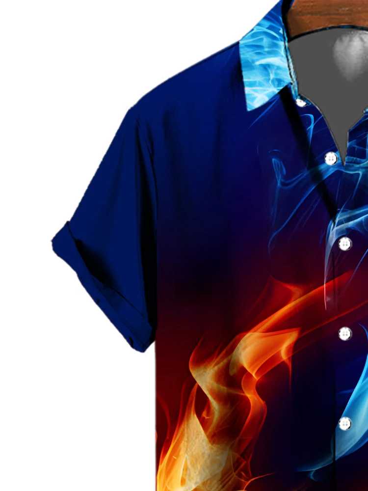 Description Picture 6 of item2024 Five color Flame 3D Digital Printing Shirt Short sleeved Shirt Men's Casual Loose Half sleeved Cardigan Shirt Hot Selling