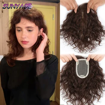 SUNYAGE Synthetic Bangs Head Hair Water Ripple Hair Air Bangs Wig Head Overhead Natural Invisible Replacement Cover White Hair