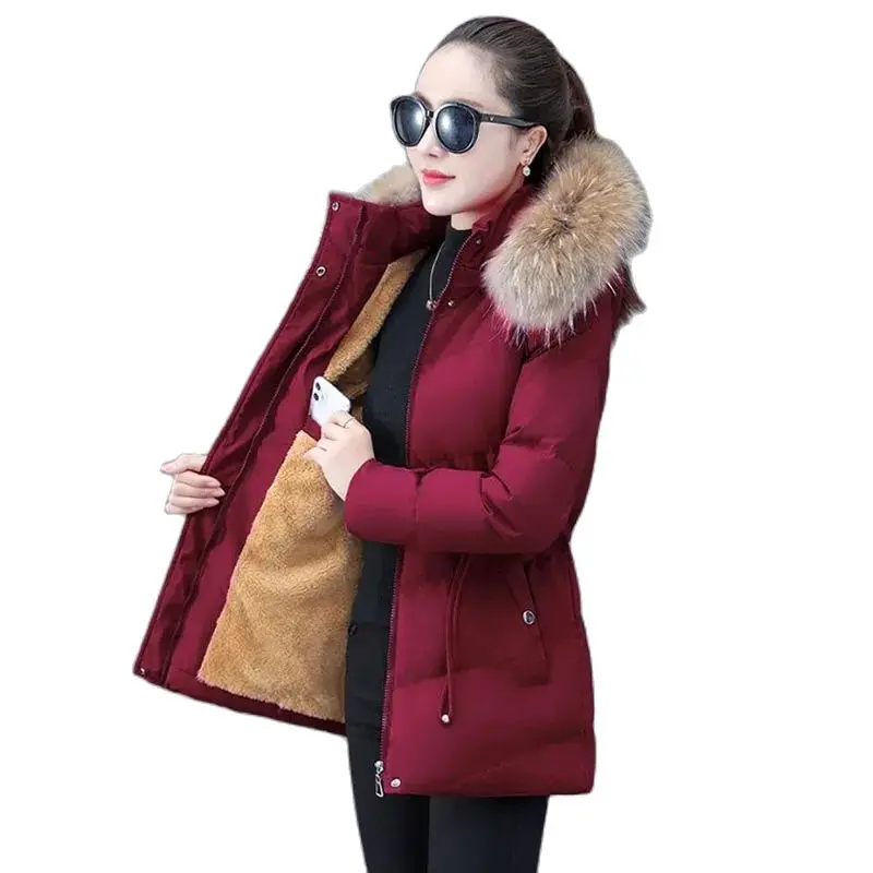 

Fashion Down Cotton-padded Jacket Women's Long Section 2023 New Western Style Middle-aged Mother Winter Fleece Thick Coat Women.