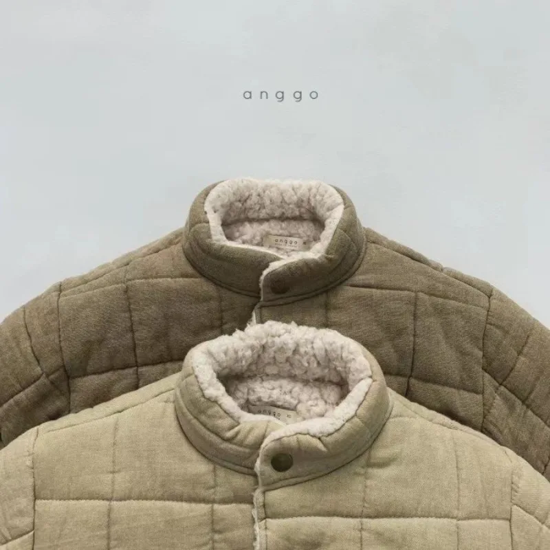 Korean Version Baby Boys Girls New Winter Solid Coat Cashmere Padded Thicken Warm Coat Kid Simple High Collar Cotton Padded Suit