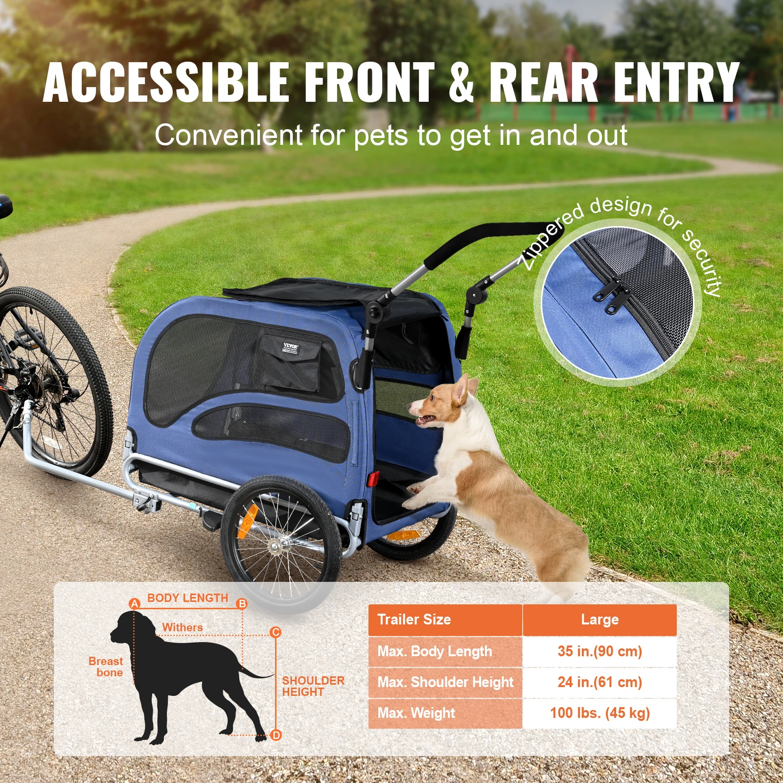 Rimorchio Bici Per Cani VEVOR - Pieghevole, Portata 45kg, Passeggino Jogging