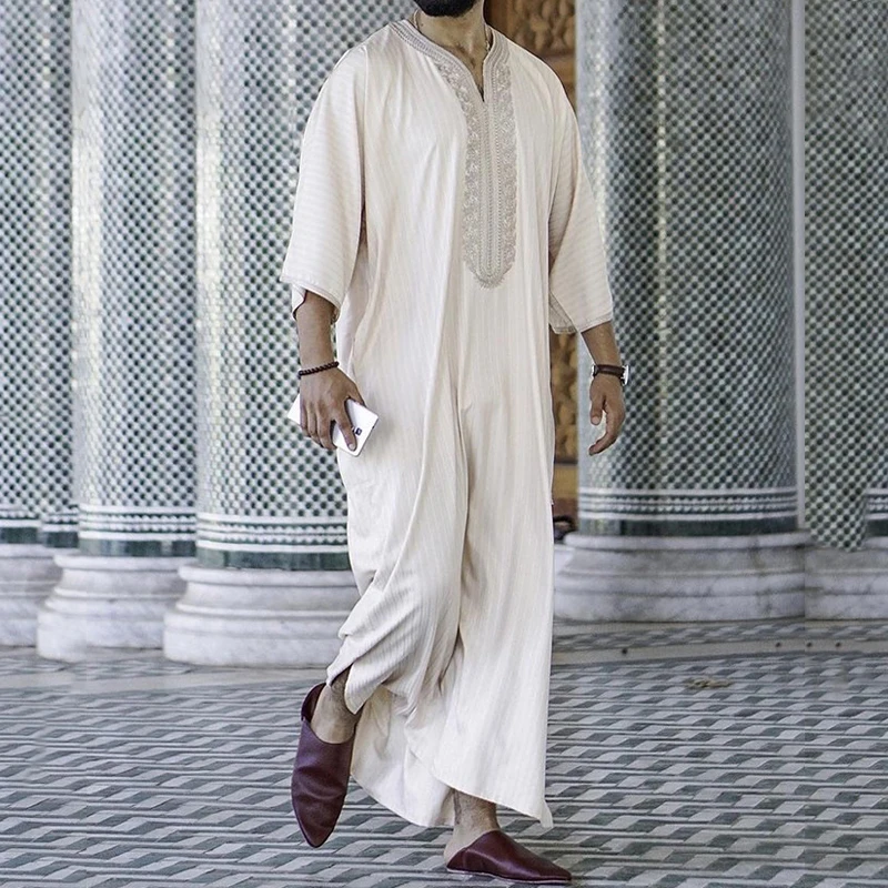 

Muslim Fashion Islamic Clothing Kurta Men Jubba Thobes Arabic Kaftan Abaya Long Robes Djellaba Homme Eid Ramadan Prayer Dress