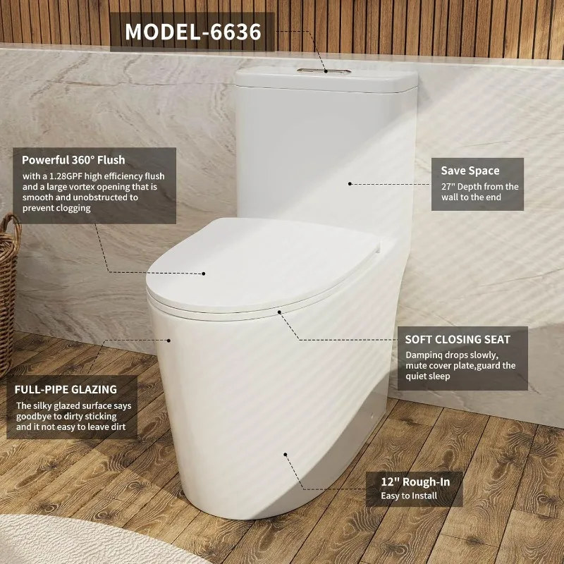 Dual Flush Elongated Standard One Piece Toilet with Comfortable Seat Height, Powerful & Quiet Dual Flush Modern Toilet 3