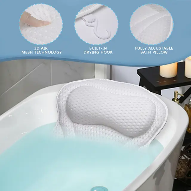 White Spa Bathtub Pillow Ultra Soft Bath Pillows for Tub Neck and Back  Support Quick Dry Bath Tub Pillow Headrest Easy Use - AliExpress