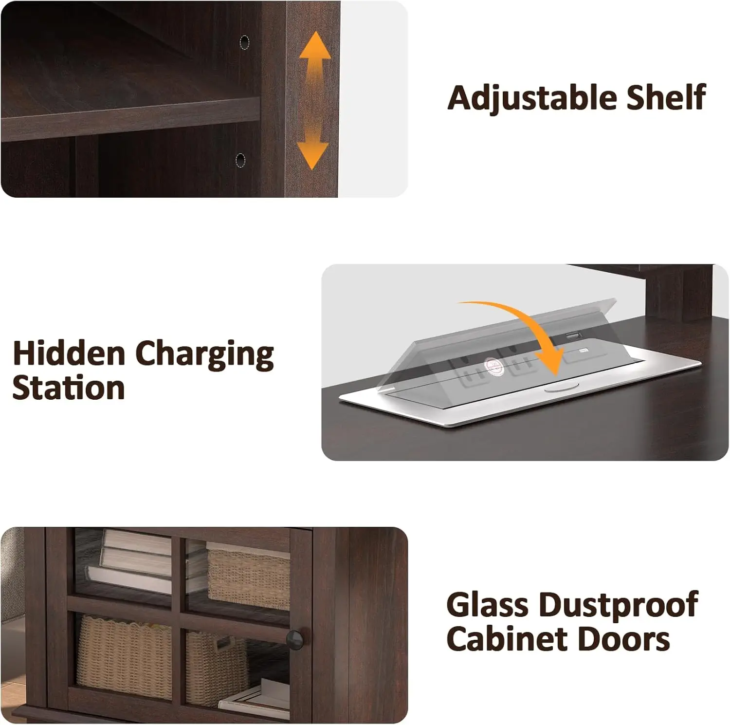 24''Tall End Table with Charging Station, Adjustable Shelf, Storage Side Table,21" Large Nightstand for Living Room