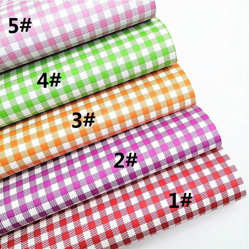 Description Picture 2 of itemPlaids Checks Custom Synthetic Leather Fabric Sheets Smooth Faux Leather For Bags Shoes Bows DIY Craft Sheets Mini Rolls W022