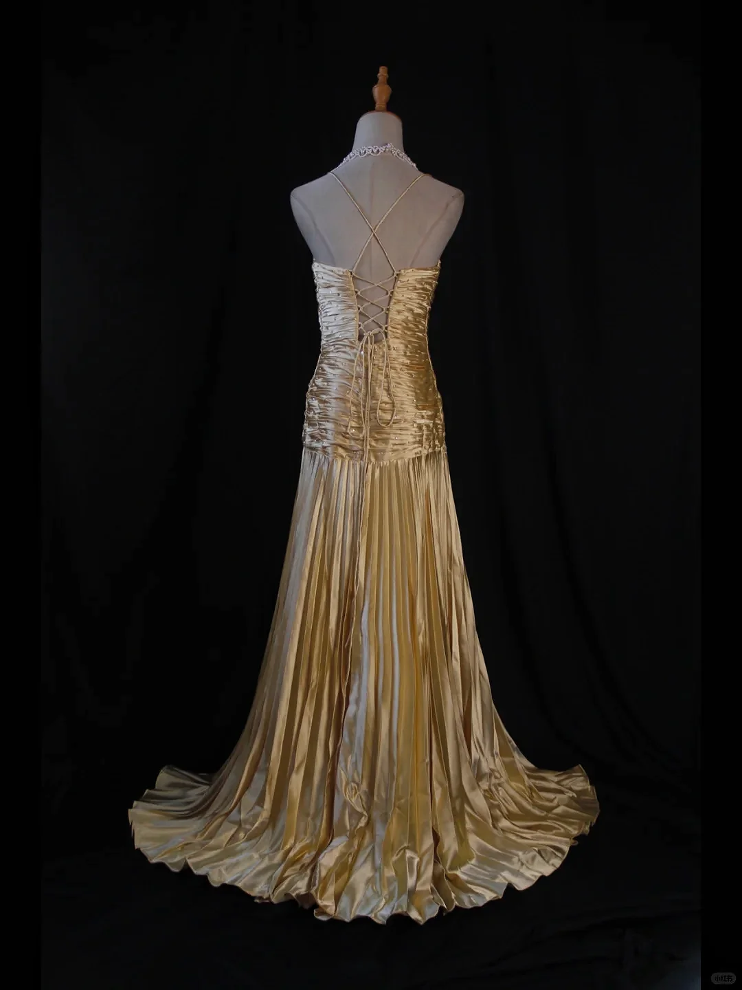 Vintage Golden Satin Prom Dress A-Line Halter Neck Cross Pleated Sleeveless  Backless Floor Length Crystal Evening Gown for Women - AliExpress 320