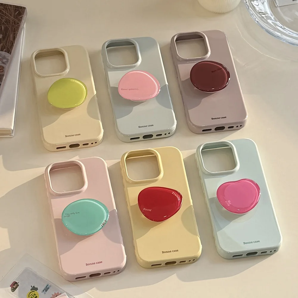 Koreanischer Stil, einfache einfarbige Farben mit Telefonhalter, Ständer, für iPhone 17, 16, 15, 14, 13, 12, Pro Max, stoßfeste Schutzhülle ﻿