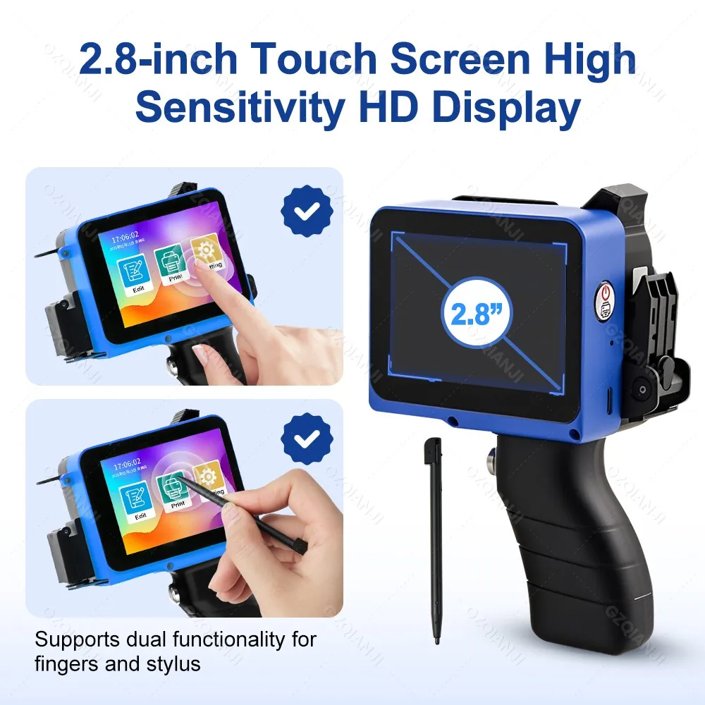 12.7mm Label Inkjet Printer Handheld Printer 600dpi Adjustable Multiple Languages for Batch Serial Number Plastic Wood Fabric