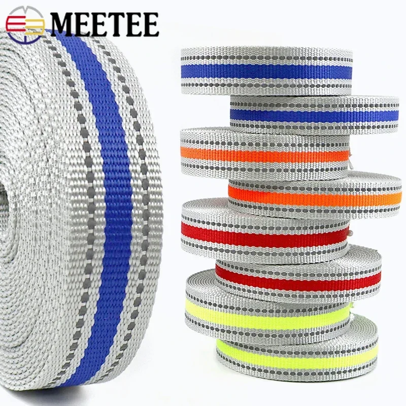 5/10M 15-25mm 컬러 반사 스트립 리본 밴드 벨트 개 목줄 웨빙 테이프 의류 안전 스트랩 DIY 재봉 공예 재료