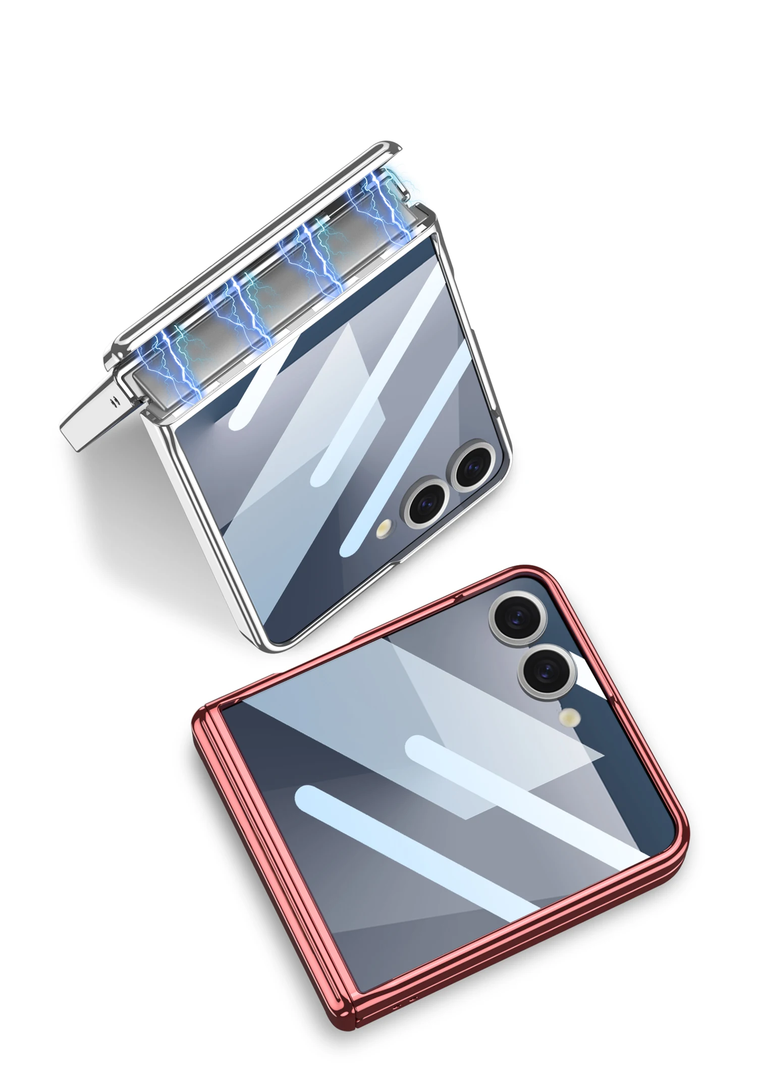 Magnetic Hinge Plating Clear Case for Samsung Galaxy Z Flip 7 6 Outer Screen Pro