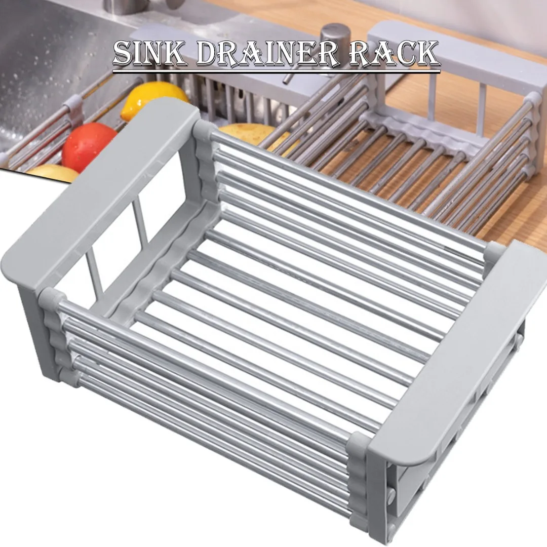 

Adjustable Dish Drainer Stainless Steel Sink Drain Rack Fruit Vegetable Drain Basket Kitchen Extendable Dish Drying Rack