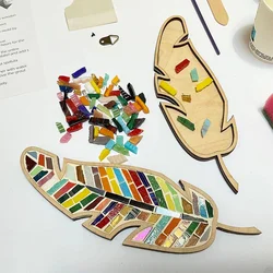 Handmade Stained Glass DIY Mosaic Craft Kit - Bright Feather Design (C)