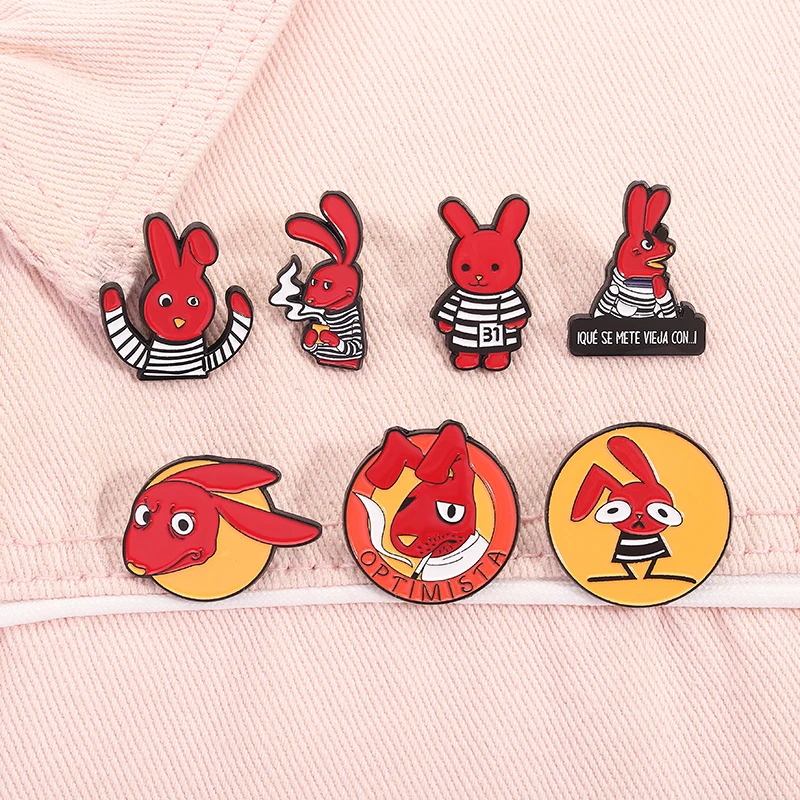 Cartoon Rote Ohren Kaninchen Emaille Pins Benutzerdefinierte Humor Anime Filme Broschen Revers Abzeichen Kleidung Tier Schmuck Geschenk für Kind Freunde – Detail 7