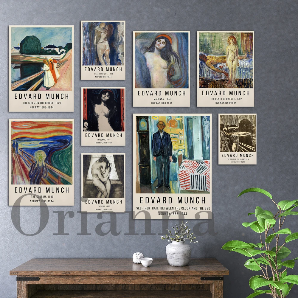 

Edvard Munch Exhibition Poster Print- The Scream,The Kiss,Art Lover Living Room Cuadros Home Decor Edvard Munch Wall Art Gift