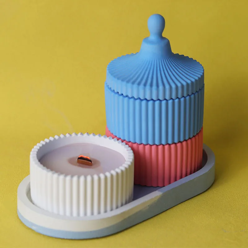 Round Candle Jar Silicone Mold Striped Plaster Epoxy Resin Flower Pot