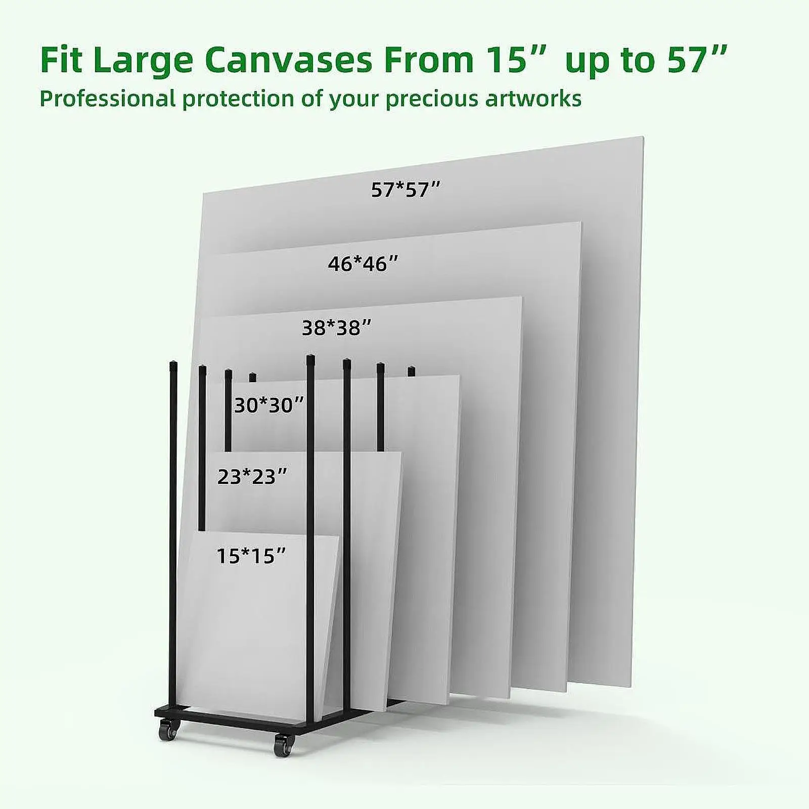 Carton Storage Rack with Casters Art Storage Cart with High Side Rails Storages Organizer Canvas Panel Organizer