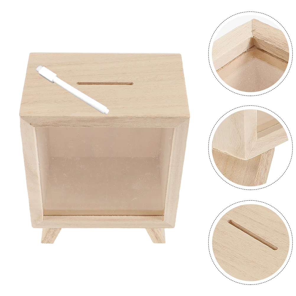 Wooden Piggy Bank Unopenable Savings Jar Kids Money Holder Storage Tip Box Donation Container Family Decor Item 2