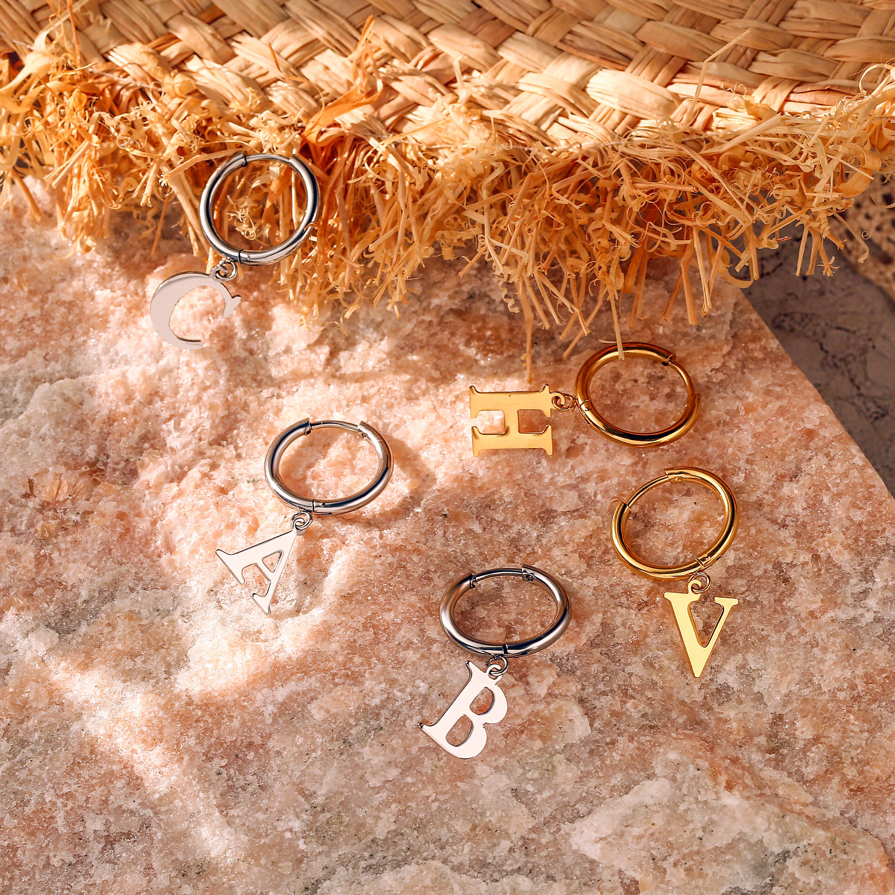 HECHENG, A-Z Letter Alphabet Round Hoop Earring for Men Women Dangle Drop Earring 316L Stainless Steel Ear Piercing Cartilage 3