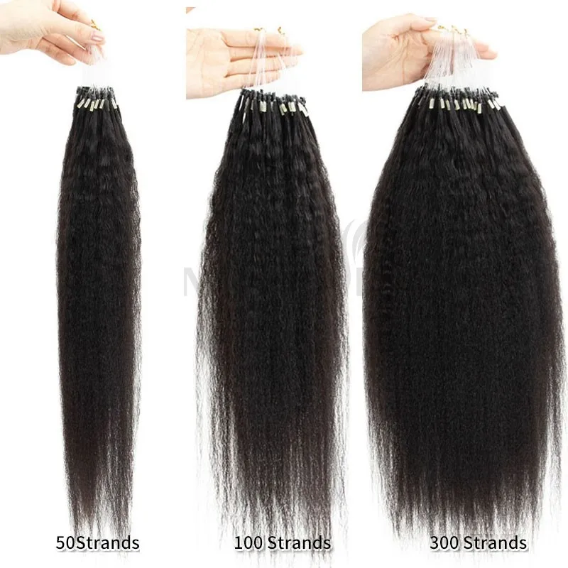 MRS HAIR Kinky Straight Micro Loop Human Hair Extensions Microring Hair extensions Soft Keratin Bonds Remy #1B 50strands/pack human hair extensions