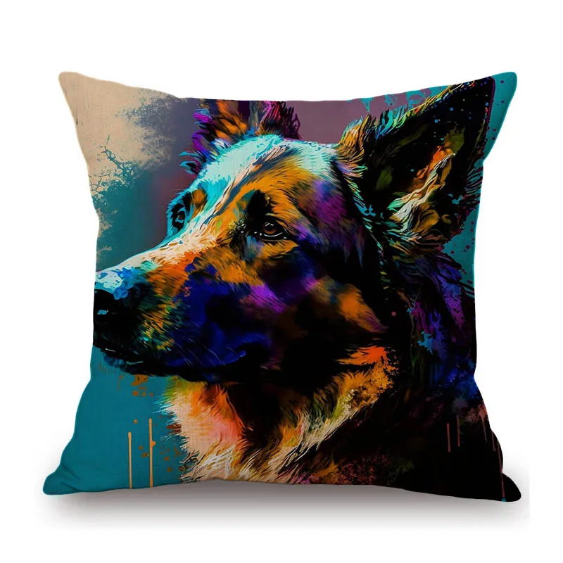 

German Shepherd Golden Bulldog Dog Oil Painting Cotton Linen Sofa Pillow Case Home Decoration Cushion Cover Case