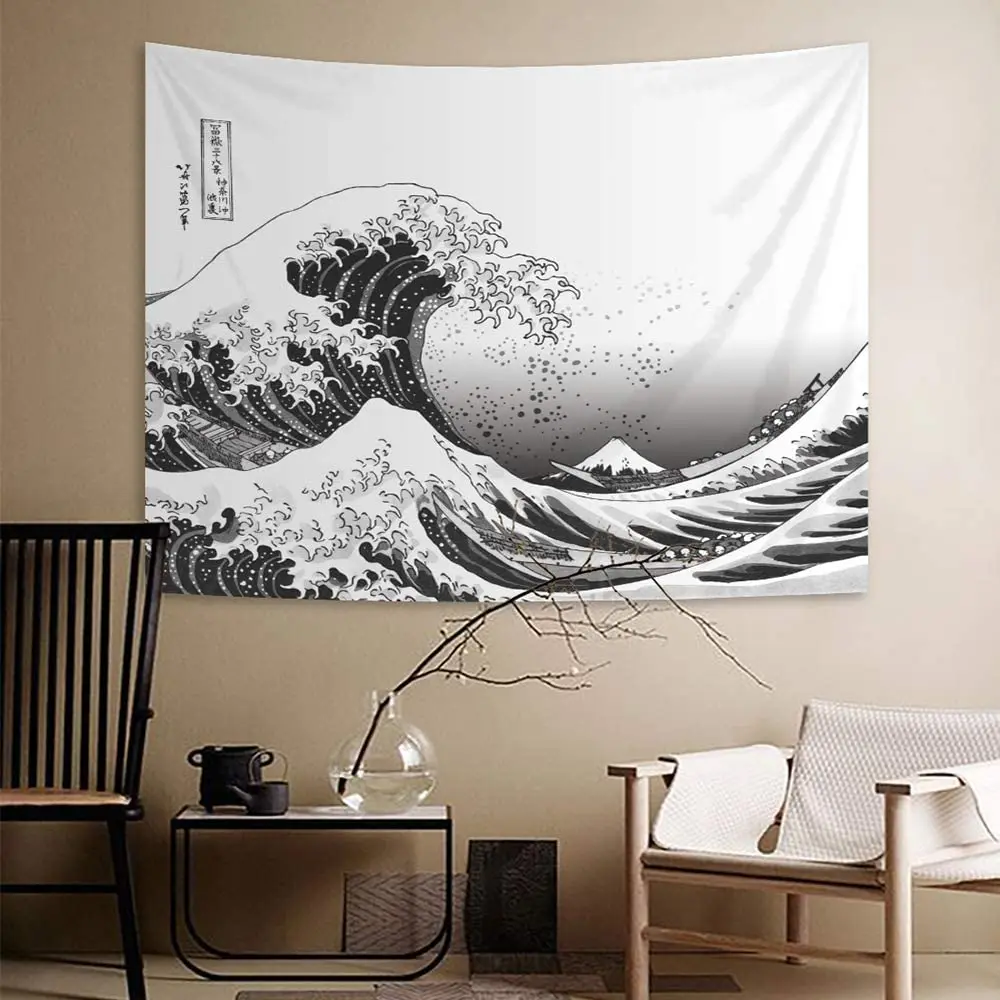 Japanese Kanagawa Big Wave Tapestry Psychedelic Tapestry Teen Indie Room Decor Macrame Wall Hanging Large Fabric Wall tapestry decorations