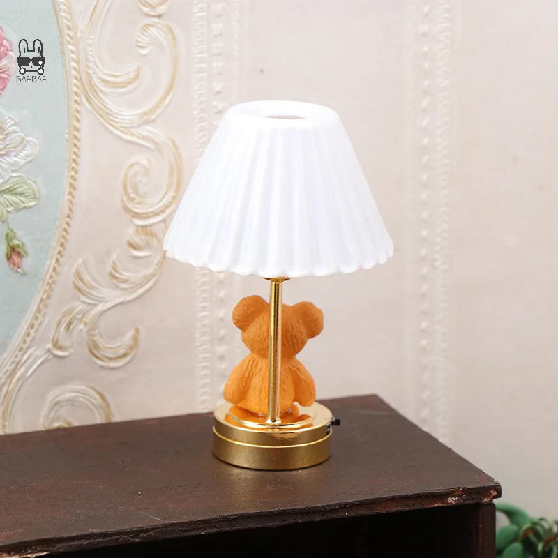 1:12 Dollhouse Miniature LED Light Cute Bear Table Lamp Home Lighting Model Furniture Decor Toy Doll House Accessories 5