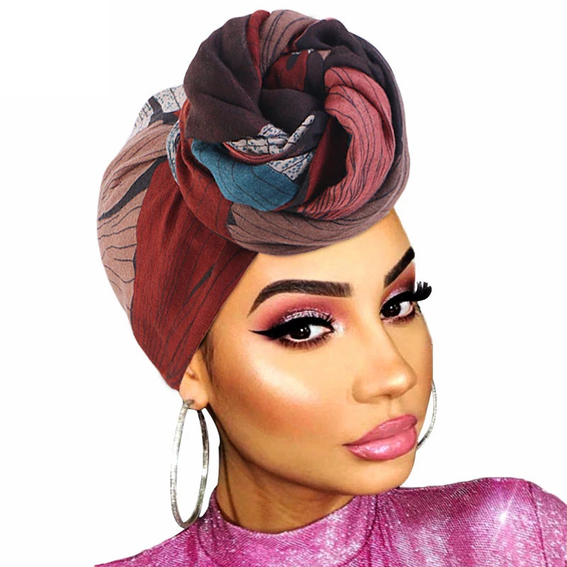 

New African Print Turban Voile Headscarf Women Muslim Hijab Bonnet Hat Head Wrap Scarf Headwear Bandanas Headband Turbante Mujer