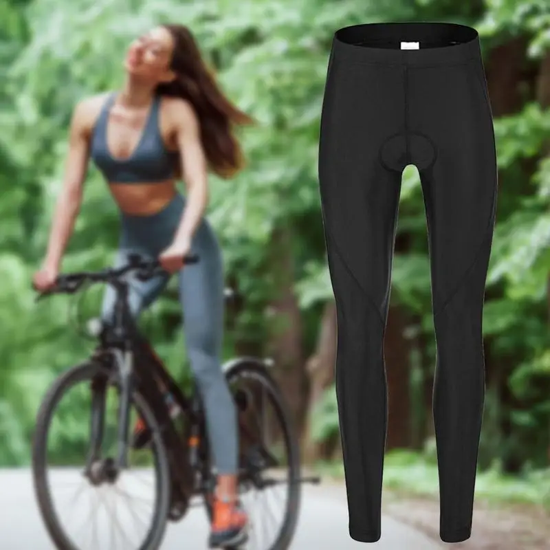 Long Padded Bike Pants Women Fleece Lined Leggings For Winter Cycling Quick Dry Tight Pants Cold Weather Bike For Riding