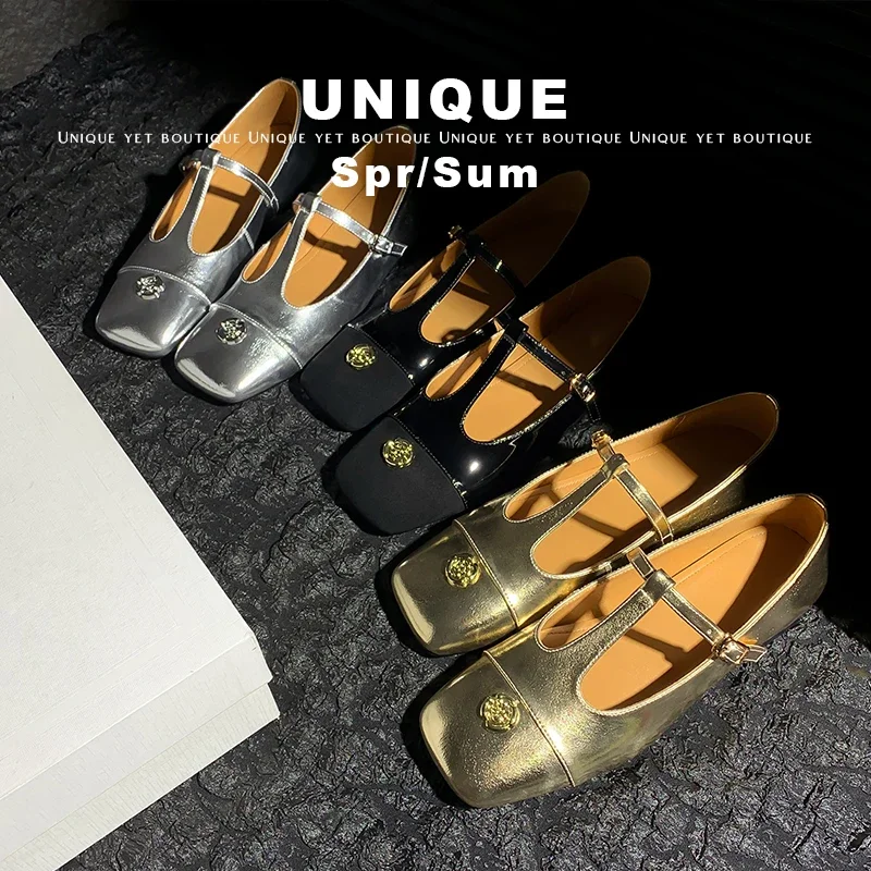 

2024 new spring summer women pumps natural leather 22-24.5cm cowhide+sheepskin+pigskin full leather t-buckle Mary Jane shoes