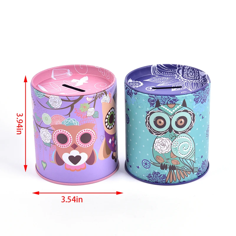 Vintage Owl Piggy Bank Tinplate Piggy Bank Children's Gifts Home Decoration Kid Gift Round Piggy Bank Money Box kawaii 6