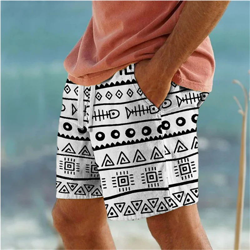 Simple Geometric Patterns Beach Short Fashion Casual Mens 3D Printed Summer Short Pants Trend Streetwear Oversized Swim Trunks 4