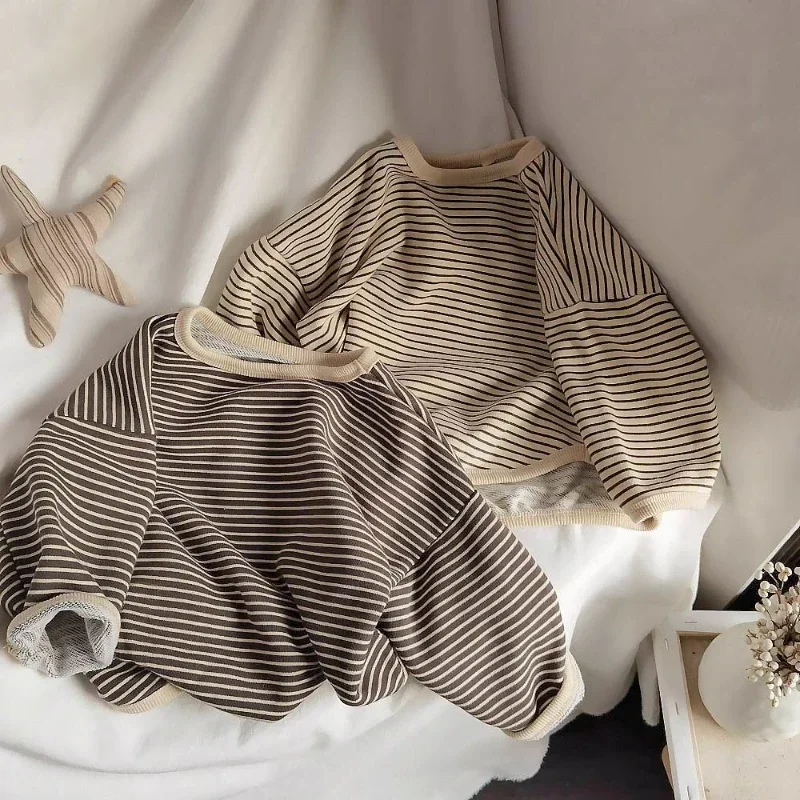 Contrast T-shirt Autumn New Brand Long Sleeve Tshirts Cartoon Printing O-neck Tops Baby Trendy Clothes Thin Soft Bottoming Shirt