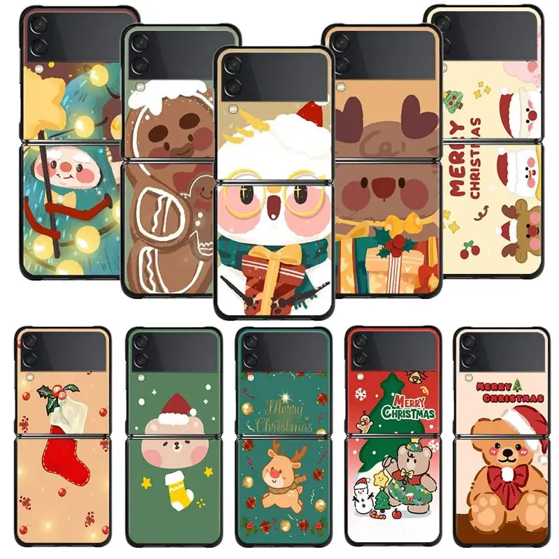 Custodia Per Telefono Per Samsung Galaxy Z Flip 5 Z Flip 4 Z Flip3 5G Shell Per Galaxy Z Flip Hard Cover Cartoon Merry Christmas Animal
