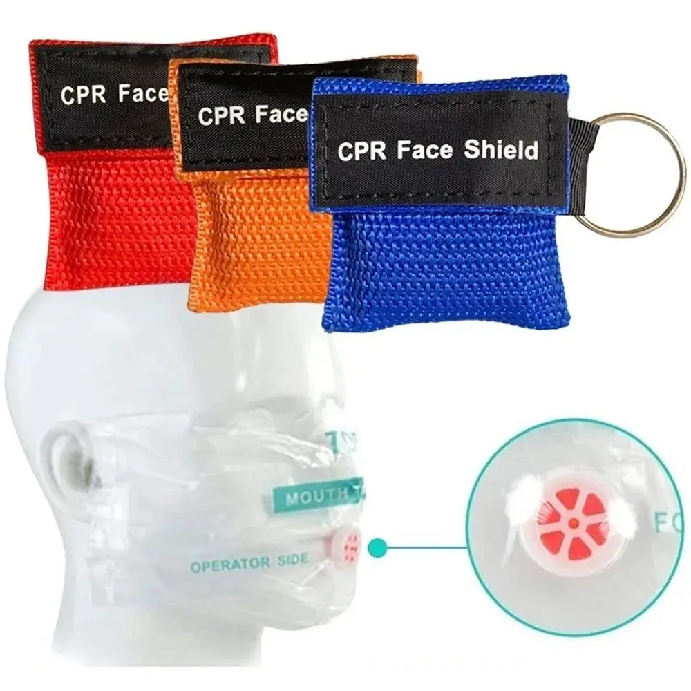 Disposable CPR Mask One-way Valve Mouth Breath Emergency Face Shield Keychain Ring Nylon Bag Resuscitator Mask Outdoor Rescue first aid mask