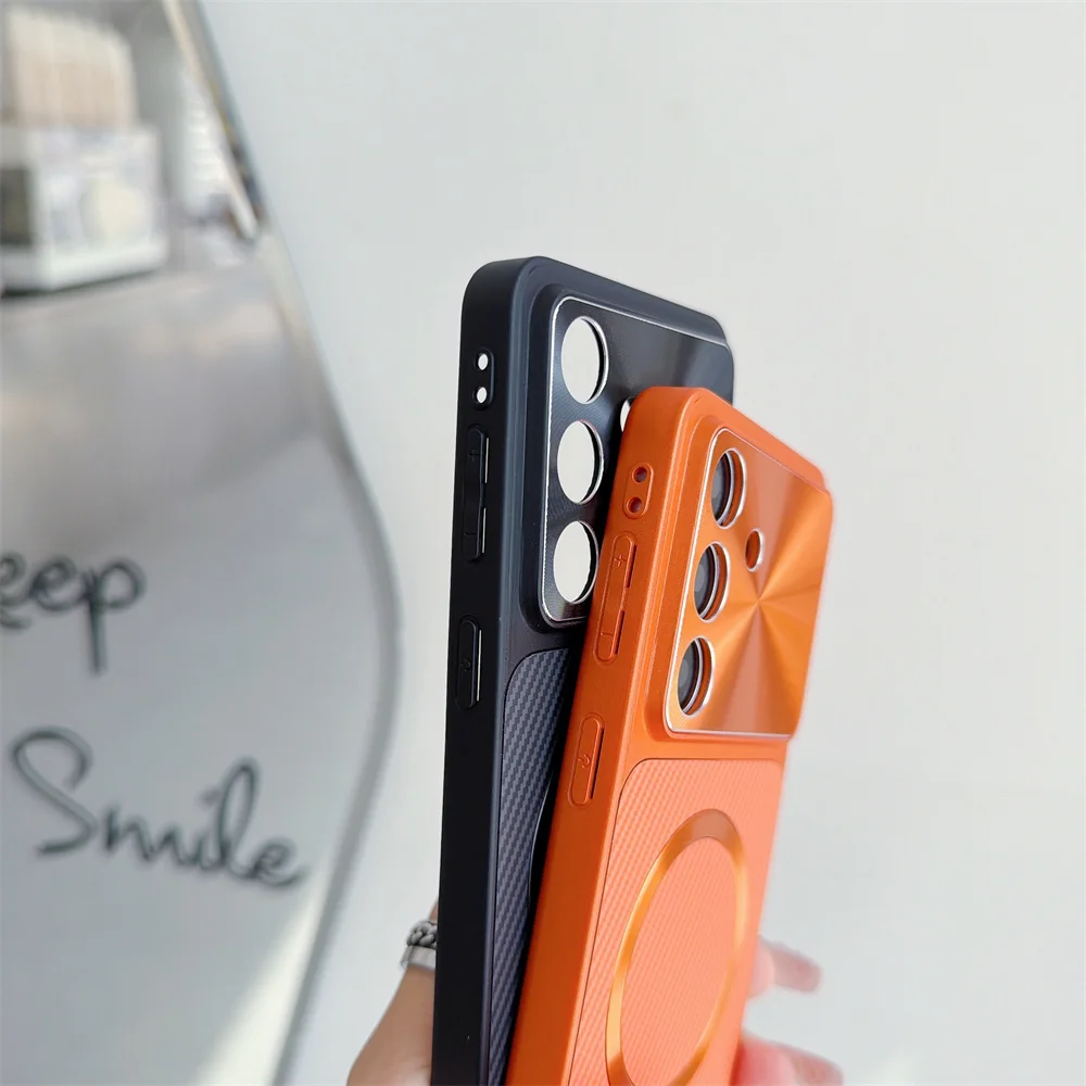Luxury Magnetic Carbon Fiber Phone Case with Camera Protection and Wireless Charging Compatibility