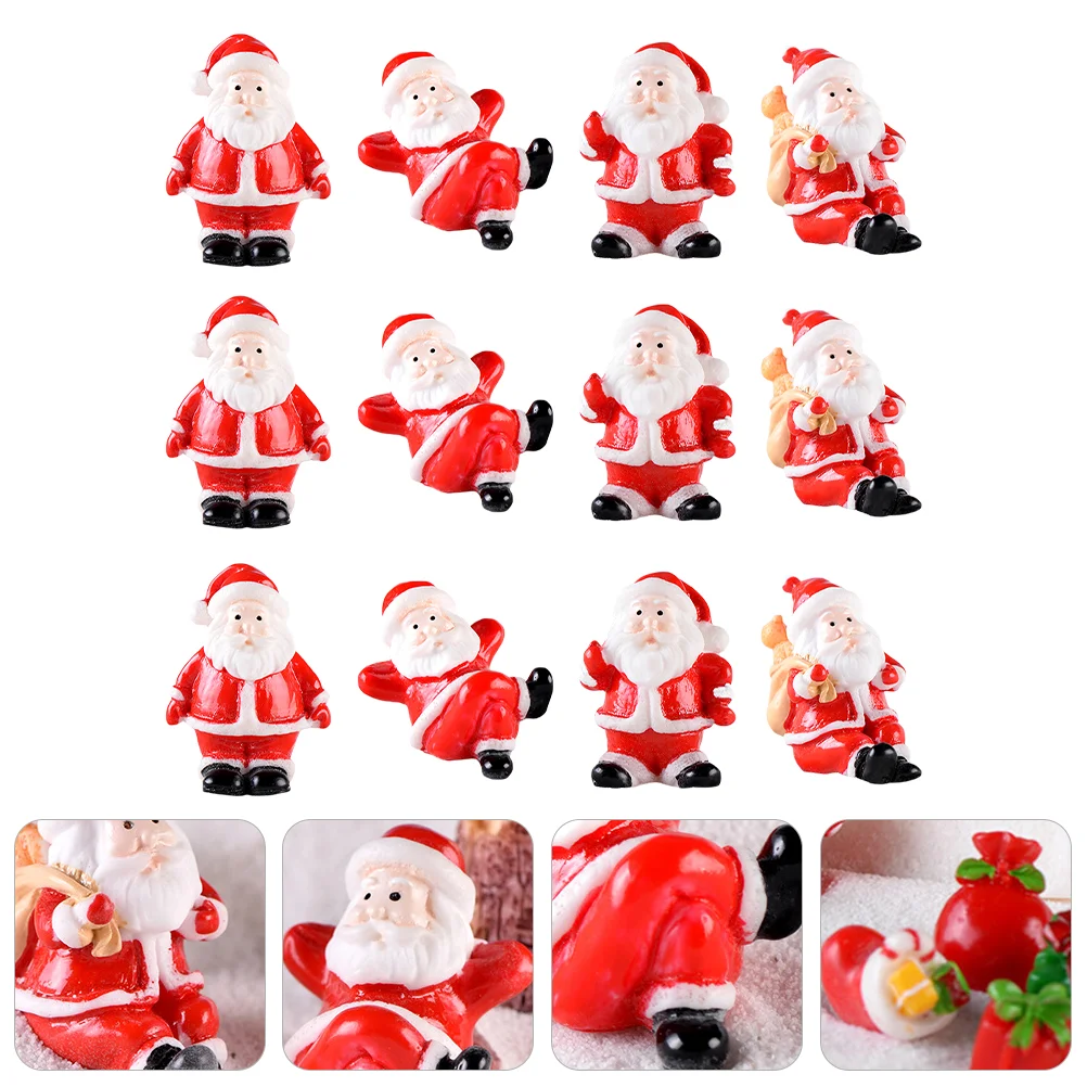 12 Pcs Mini Figurine Santa Claus Ornament Christmas Miniatures Ornaments Craft Party Supplies Resin Child Mini Craft Decor