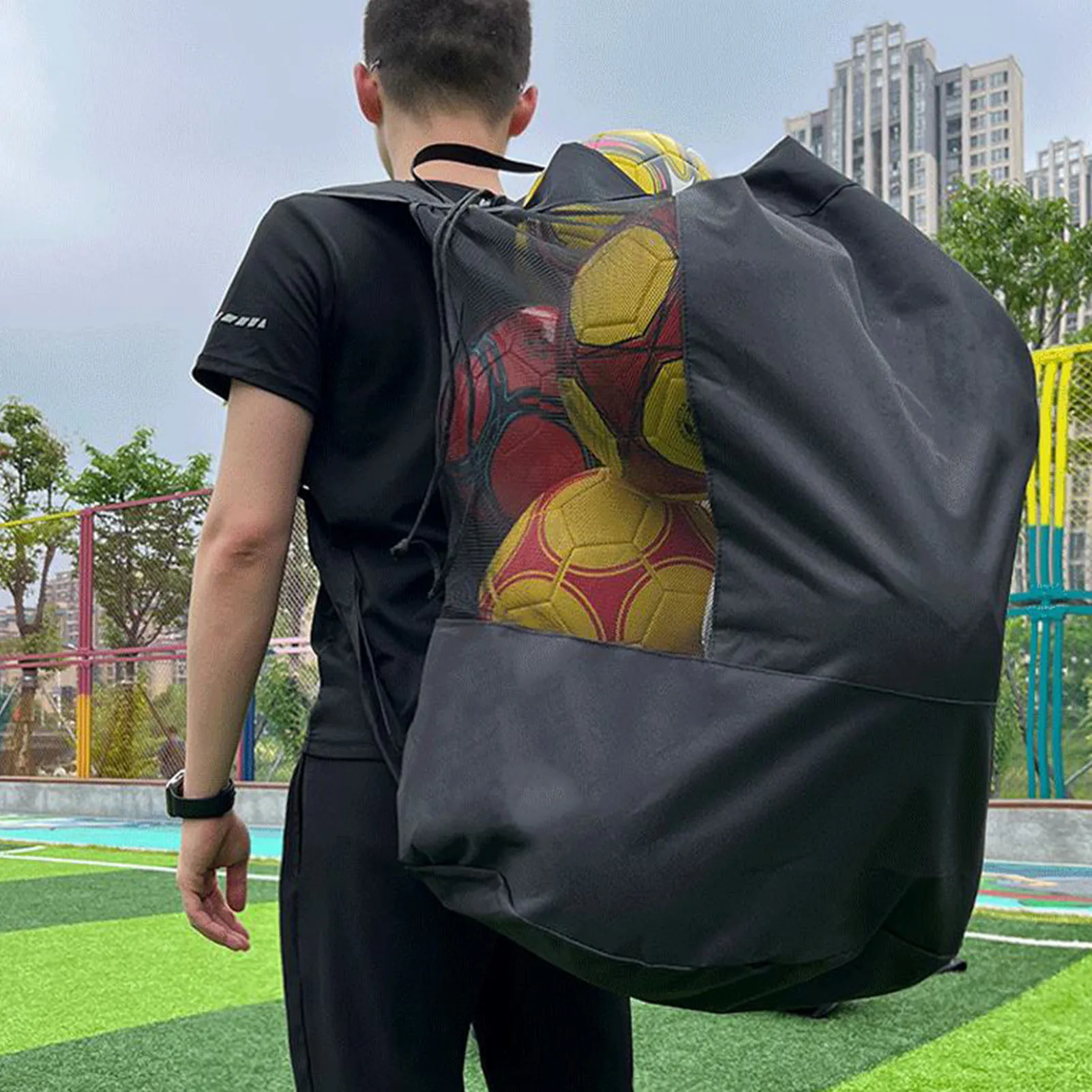 Outdoor Soccer Bag Large Capacity Basketball Volleyball Carrying Sack Waterproof Adjustable Heavy Duty Ball Polyester Mesh