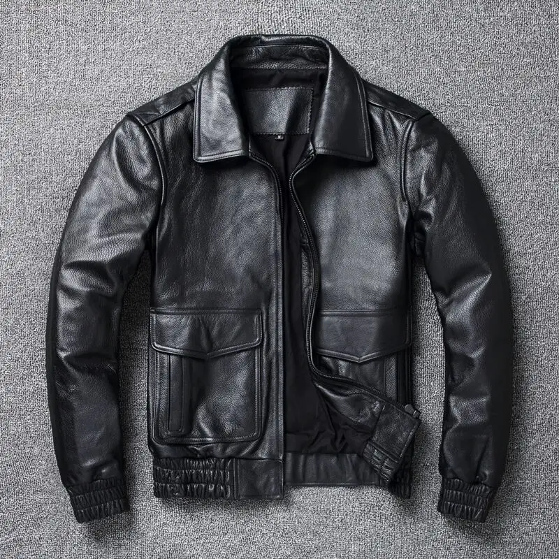 Plus Size 8XL Leather Jacket Men Flight Jacket 100% Cowhide Black Man Skin Coat Autumn Male Skin Clothing Asian Size M060 genuine leather genuine fur coats & jackets