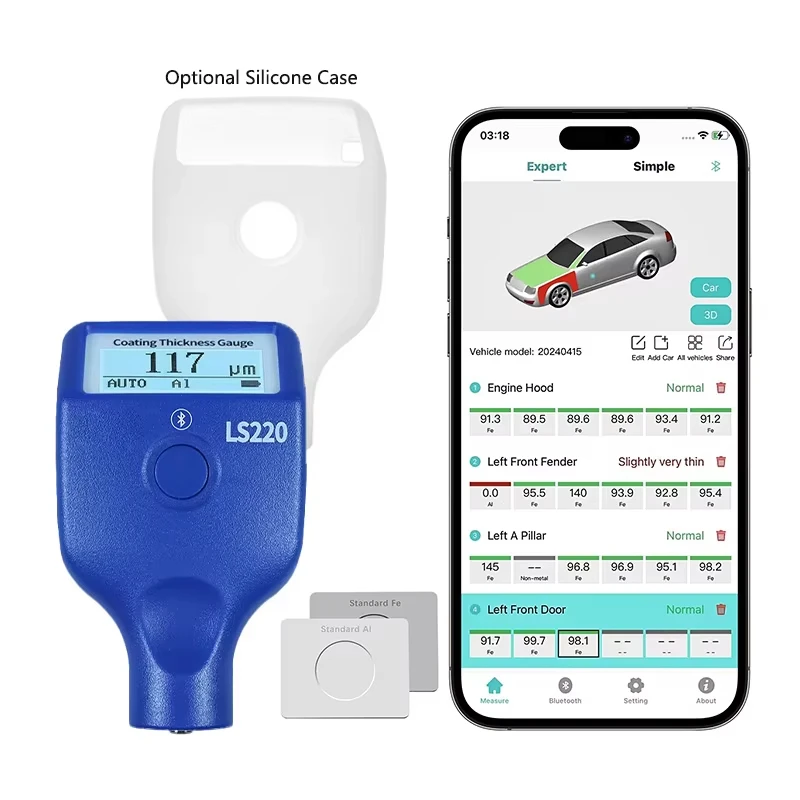 LS220 Paint Coating Thickness Tester 0-3500&mu;m 0.1&mu;m Fe NFe Probe Gauge for Auto Car Paint Film Thickness Gauge -20℃ LCD Screen