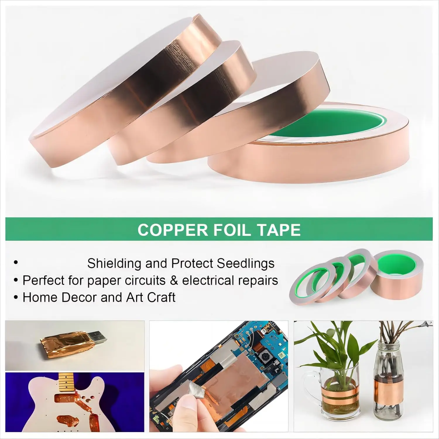 Premium Double-Sided Conductive Copper Foil Tape for Stained Glass, EMI Shielding, and Crafts