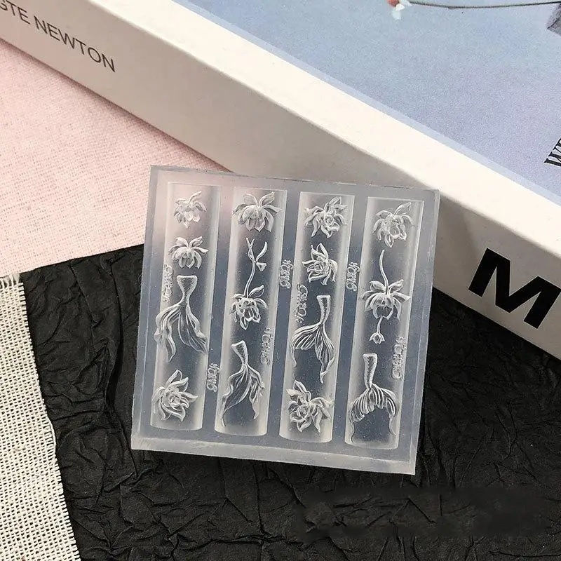 ? 3D 실리콘 네일 몰드 바다 물고기 꼬리 꽃 연꽃 네일 아트 DIY 디자인 부품 스탬핑 플레이트 매니큐어 연장 도구 용품